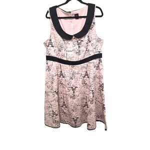 Disney Women's Fary Tale Pink & Black Paris Print Sleeveless Dress Peter Pan Col